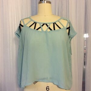 3/$20 Luca Couture Sheer Crop Top w/ Cutout Neck M